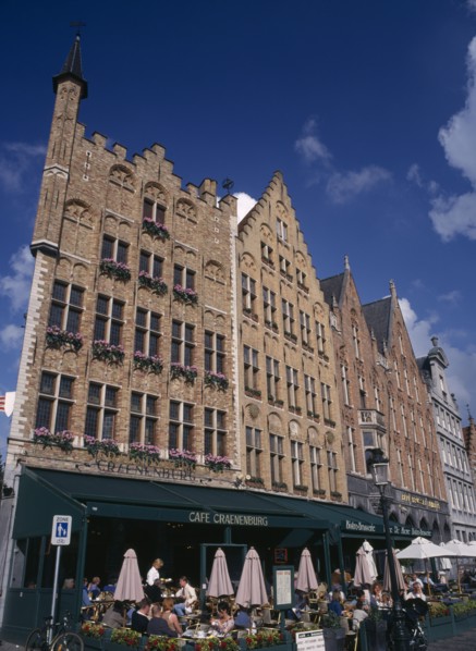 BELGIUM, West Flanders, Bruges, Grote Markt Square cafes and restaurants