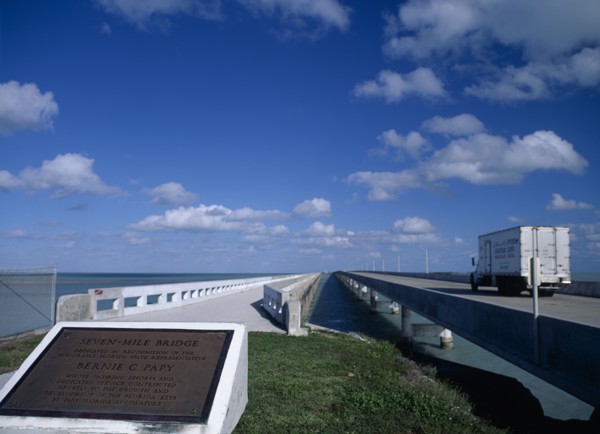 USA, Florida Keys, Seven Mile Bridge. Commemorative plaque with the Honorable Florida State
