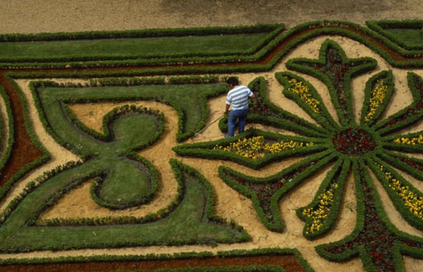 FRANCE,  , Angers, Chateau Moat Garden with gardener