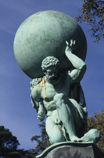 WALES, Gwynedd, Portmeirion, Nonesuch Statue depicting  life size nineteenth century copper figure