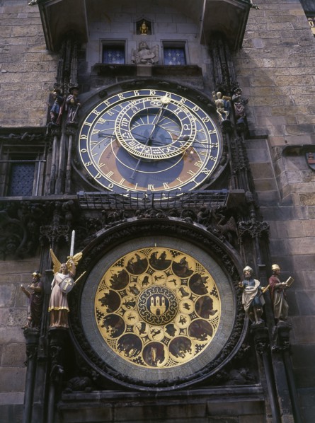 CZECH REPUBLIC, Prague, Astronomical clocks on the wall of the Town Hall in the Old Town Square