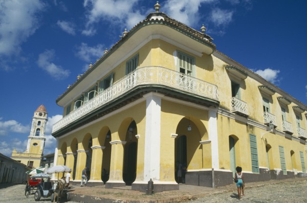 CUBA, Sancti Spiritus, Trinidad, Yellow and white painted Museo Romantico in the Palacio Brunet at