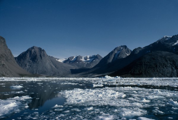 GREENLAND, Qoorug Fjord, general view with ice flow Dmaged tranny bottom right corner