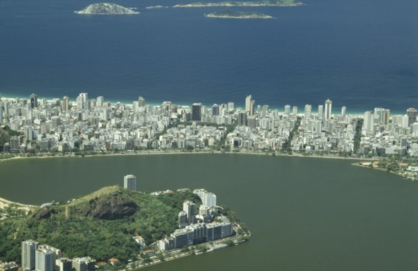 BRAZIL, Rio de Janeiro, Aerial view over Ipanema and Leblon from the Corcovado mountain