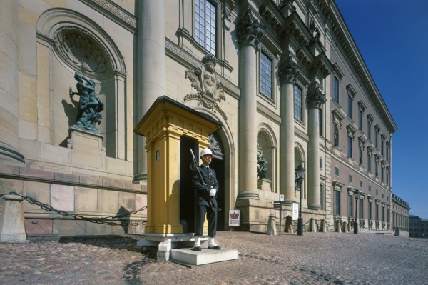 SWEDEN, Stockholm, The Royal Palace with Sentry on duty