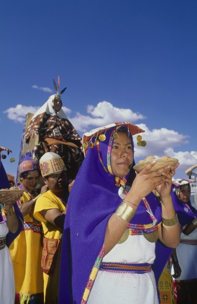 PERU, Cusco Department, Cusco, The wife of the Emperor Pachacuti being carried in her throne at