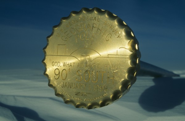 ANTARCTICA, South Pole, Marker indicating the geographic South Pole position on January 1 1999.  US