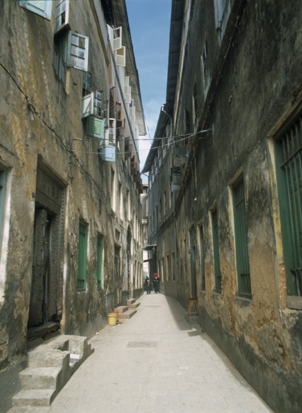 TANZANIA, Zanzibar Island, Zanzibar, "Stone Town.  Quiet, narrow street lined with houses with