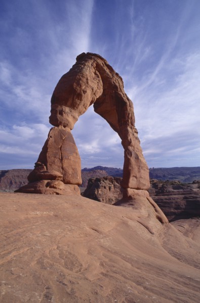 USA, Utah, Arches National Park, Eroded rock features and arch