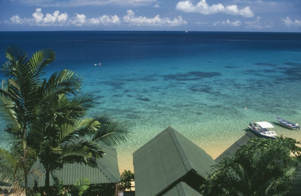 MALAYSIA, East Coast, Pulau Tioman Island, "Panuba Bay, north west coast.  View over palm trees and