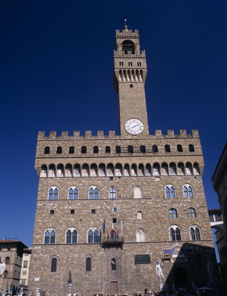 ITALY, Tuscany, Florence, Palazzo Vecchio.  Facade of medieval palace completed in 1322 and used as