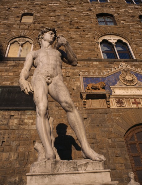 ITALY, Tuscany, Florence, Piazza della Signoria.  Copy of Michelangelos statue of David outside