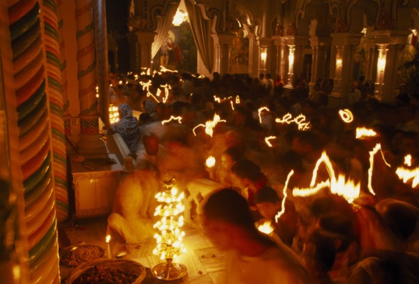 INDIA, Utter Pradesh, Vrindaven, "Dirwali festival, crowds of worshippers holding candles with