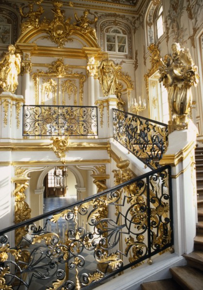 RUSSIA, St Petersburg, Peterhof, "Great Palace.  Interior, detail of the main staircase and ornate