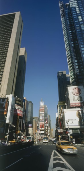 USA, New York, Manhattan, "Times Square.  Daytime view with traffic and advertising hoardings,