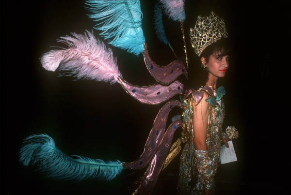PUERTO RICO, San Juan, Contestant in Miss Puerto Rico beauty contest wearing exotic costume.