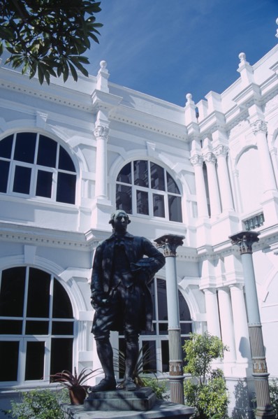 MALAYSIA, Penang, Georgetown, Penang Museum and Art Gallery.  Part view of white painted exterior