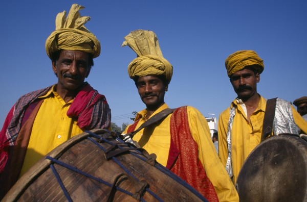 PAKISTAN, Punjab, Lahore, Portrait of three drummers