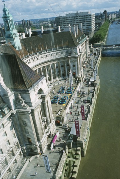 ENGLAND, London, View over County Hall and river Thames from the London Eye.