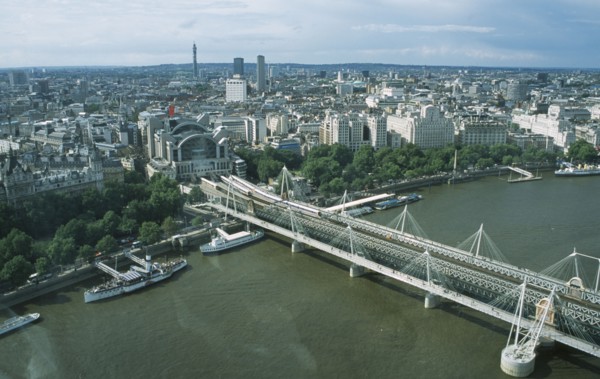 ENGLAND, London, View over the skyline and river Thames from the London Eye.