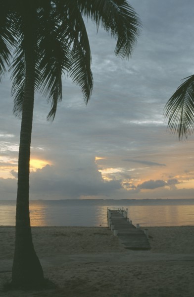 BELIZE, Beach, Jetty at sunset