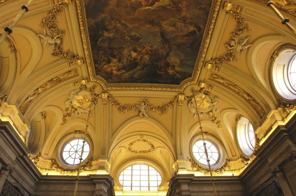 SPAIN, Madrid, Palacio Real or Royal Palace ceiling detail
