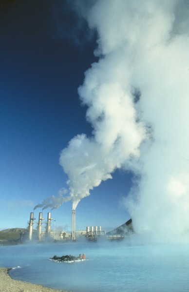 ICELAND, Svartsengi, The Blue Lagoon beside the geothermal power plant whose waters are therapeutic