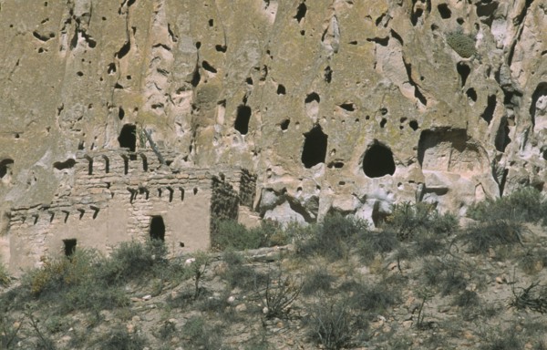 USA, New Mexico, Bandalier, Anasazi Indian cave dwellings in the national monument