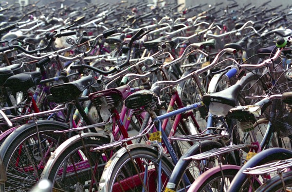 CHINA, Henan, Luoyang, View over mass of bicycles in the City Bike park