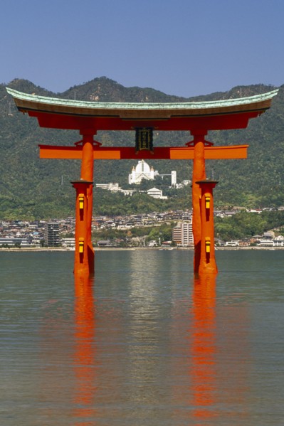 JAPAN, Honshu, Miyajima Island, View of the Great Torii gate which is the sea entrance to the