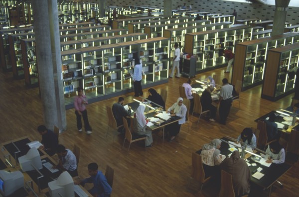 EGYPT, Nile Delta, Alexandria, Interior view over the reading area of the Library which has been