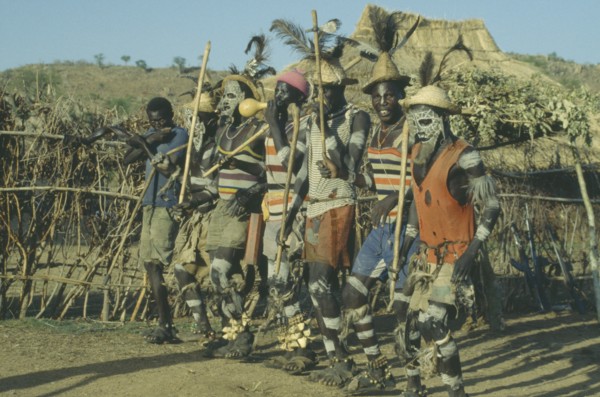 SUDAN, Nuba Mountains, Nuba masqueraders from Heiban