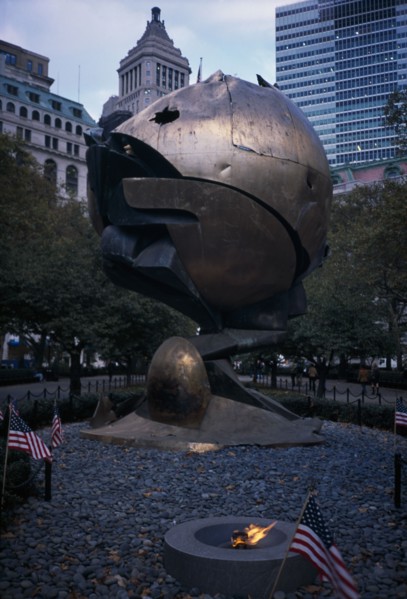 USA, New York, Manhattan, Fritz Koenig Sphere sculpture formerly sited at the World Trade Center