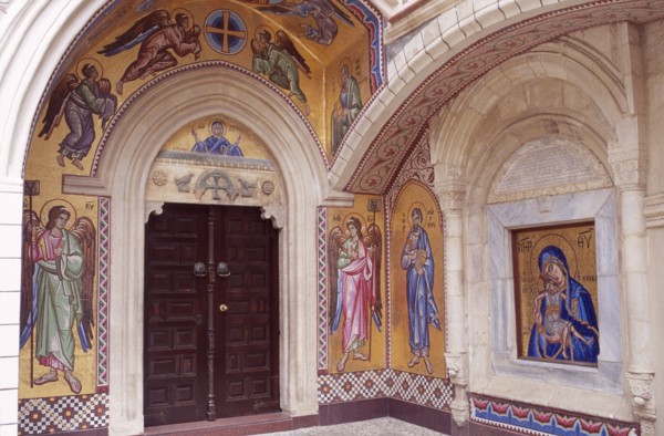 CYPRUS, Troodos Mountains, Kykko Monastery, Interior with religious mosaics and paintings