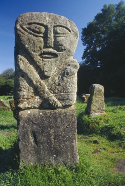 IRELAND, Fermanagh, Boa Island, One of two double faced pre christian figures that stand in