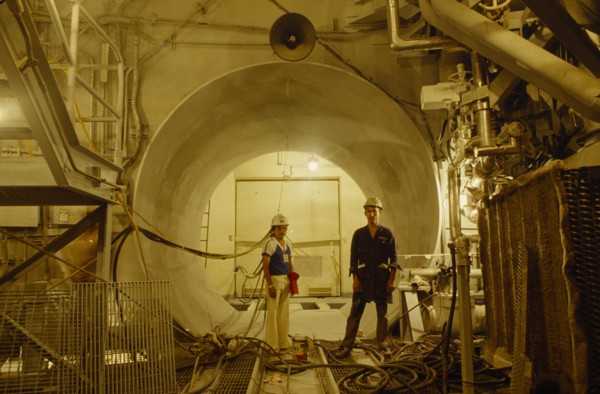 MEXICO, Laguna Verde, Interior of nuclear reactor plant with two male workers.