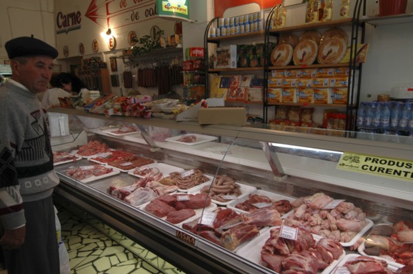ROMANIA, Tulcea, Tulcea, Modern well stocked meat shop selling a wide variety of fresh meat