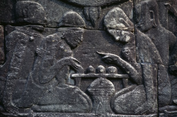 CAMBODIA, Siem Reap Province, Angkor Thom, Bayon.  Bas relief carvings on the south wall depicting