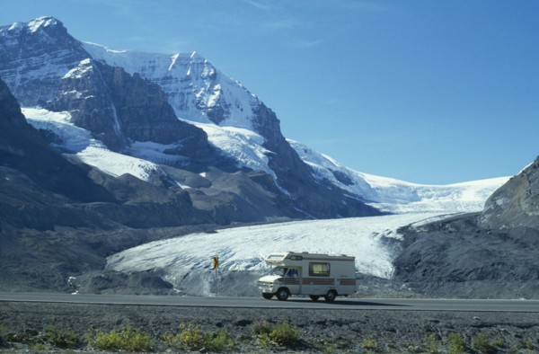 CANADA, British Columbia, Jasper National Park, Canadian Rocky Mountains.  A holiday van on the