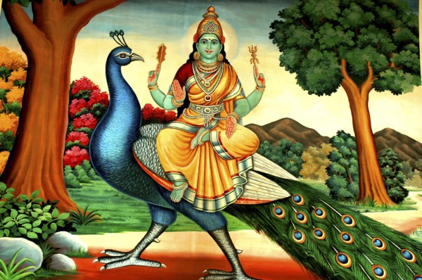 SINGAPORE, , Colourful mural in an Indian Hindu Temple