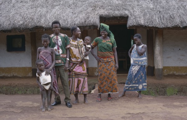 CONGO, Tribal People, Portrait of family group.  Man with two wives and three children.