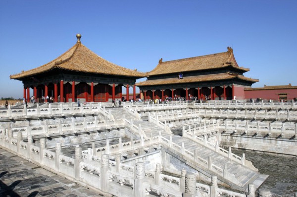 CHINA, Beijing, Forbidden City, Small group of buildings in the complex on a raised level with