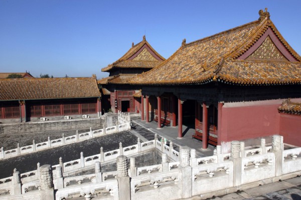 CHINA, Beijing, Forbidden City, Small group of buildings in the complex on a raised level with
