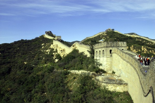 CHINA, Great Wall, View alongside a section of the wall which runs through the hilly green