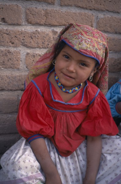 MEXICO, Sierra Huichol, Portrait of Huichol Indian girl.