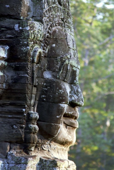 CAMBODIA, Angkor, The Bayon. One of the faces of the late twelth to early thirteenth century