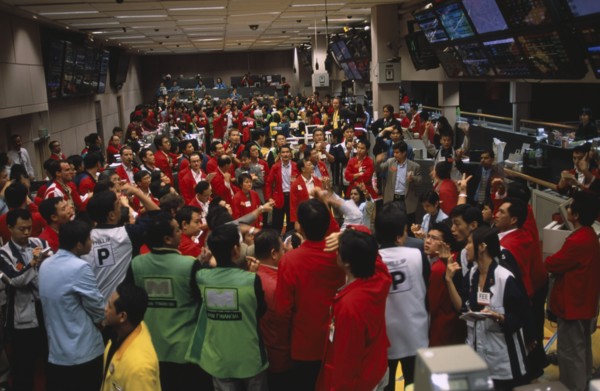 SINGAPORE, Financial District, Raffles Place, Busy Derivatives Trading Floor of the Singapore Stock