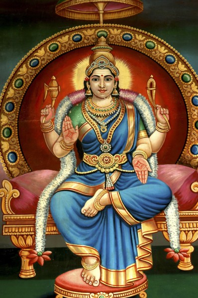 SINGAPORE, Central, Chinatown, Sri Mariamman Temple. Detail of brightly coloured Hindu painting