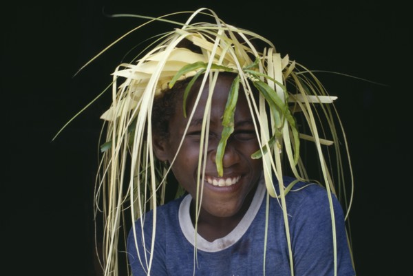 PACIFIC ISLANDS, Melanesia, Soloman Islands, Foueda Island.  Portrait of Lau boy dressed for