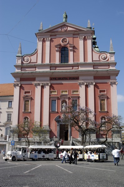 SLOVENIA, Ljubljana, Facade of the Franciscan Church of the Annunciation